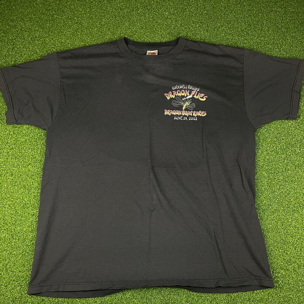 Vintage 2002 Fruit of the Loom Dragon Flies Dragon Boat Races Black T-Shirt XL